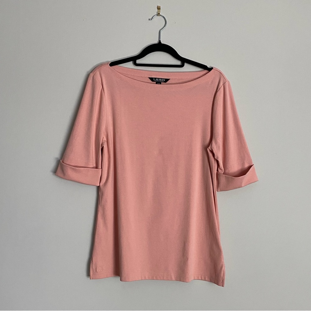 Ralph Lauren French Pink Boatneck Tee - Size Large - French Girl Aesthetic